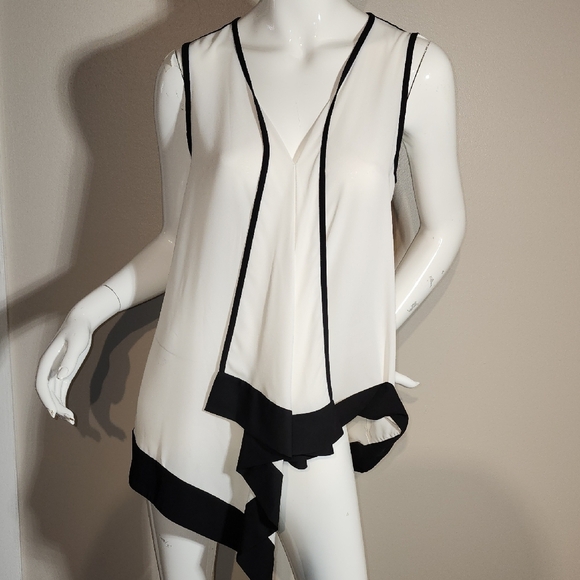 Joseph Ribkoff Asymmetrical Sleeveless Blouse in White and Black - Picture 1 of 9